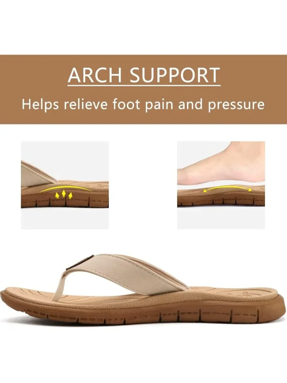 Women's Apricot Tan Flip Flops Lightweight Cushion Summer Beach Sandals Casual